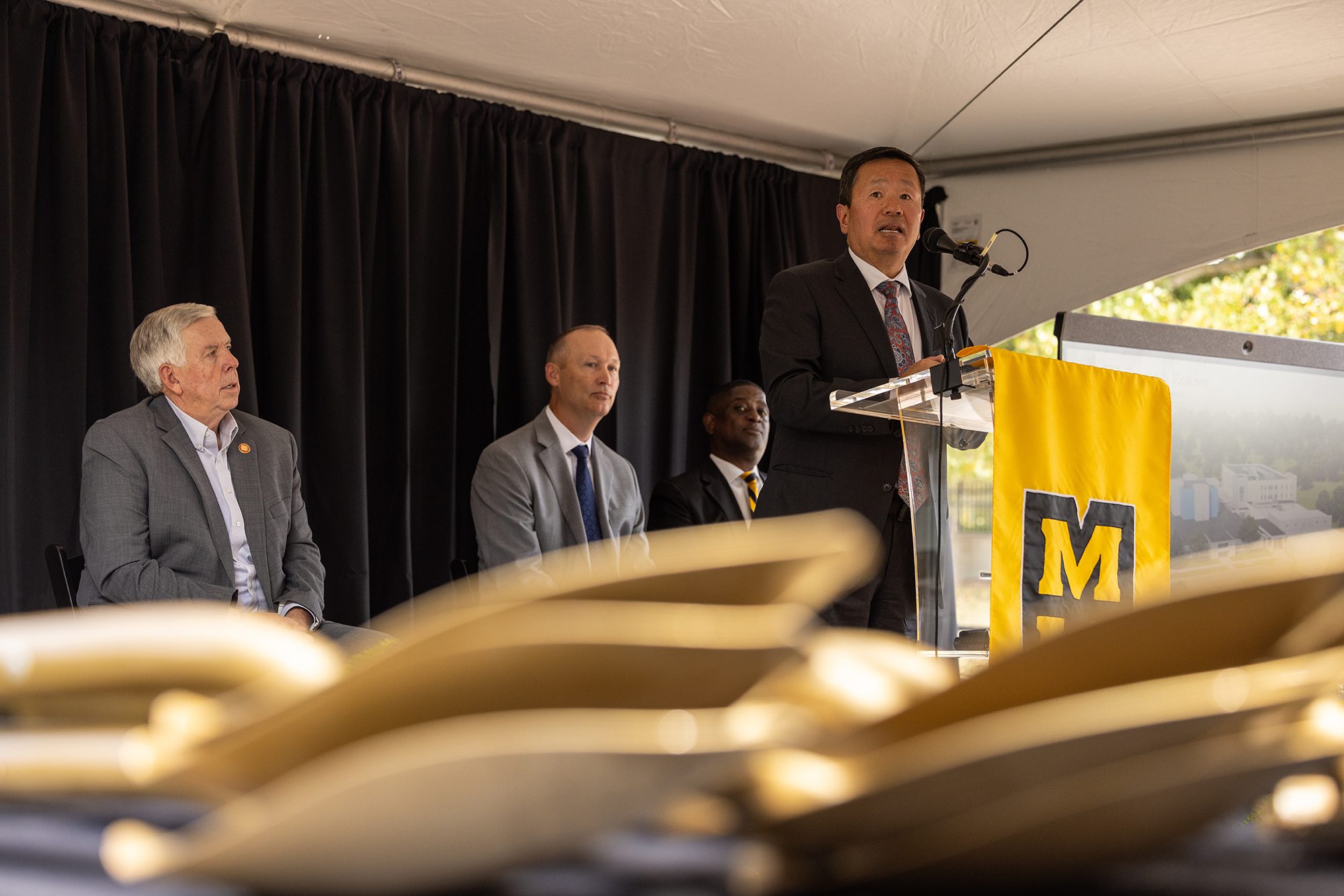 Mun Choi, president of the University of Missouri, speaks during the groundbreaking ceremony for MURR West.