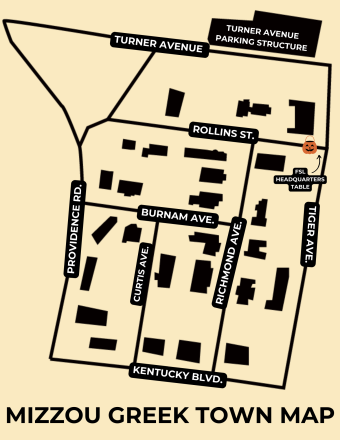 A map of Rollins St. to Kentucky Blvd.