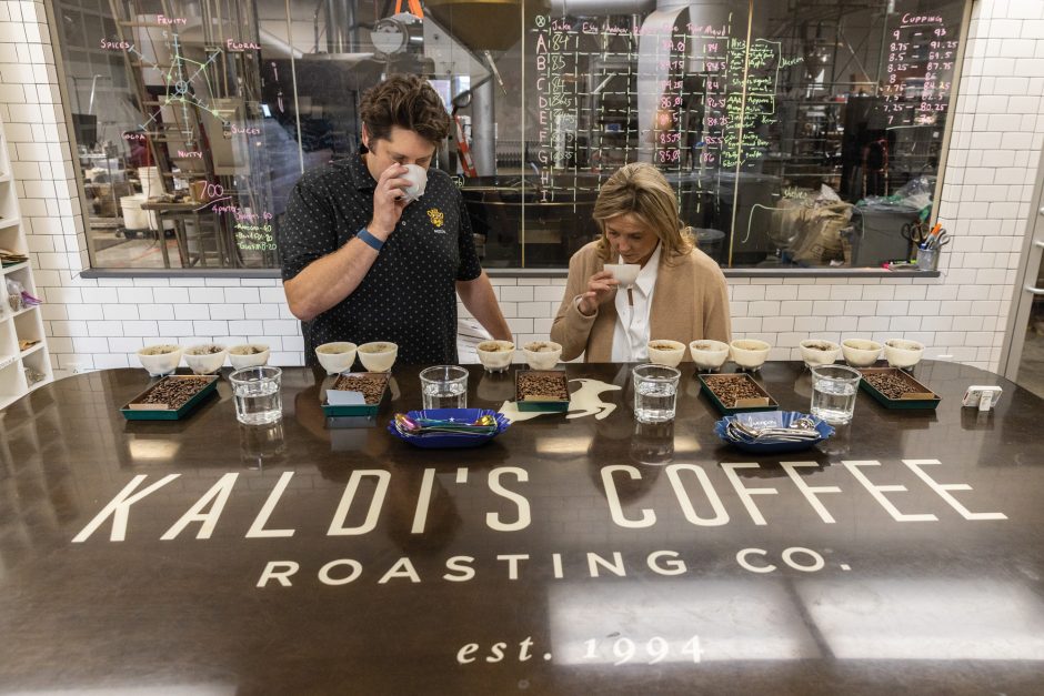 coffee company owners smelling cups of coffee