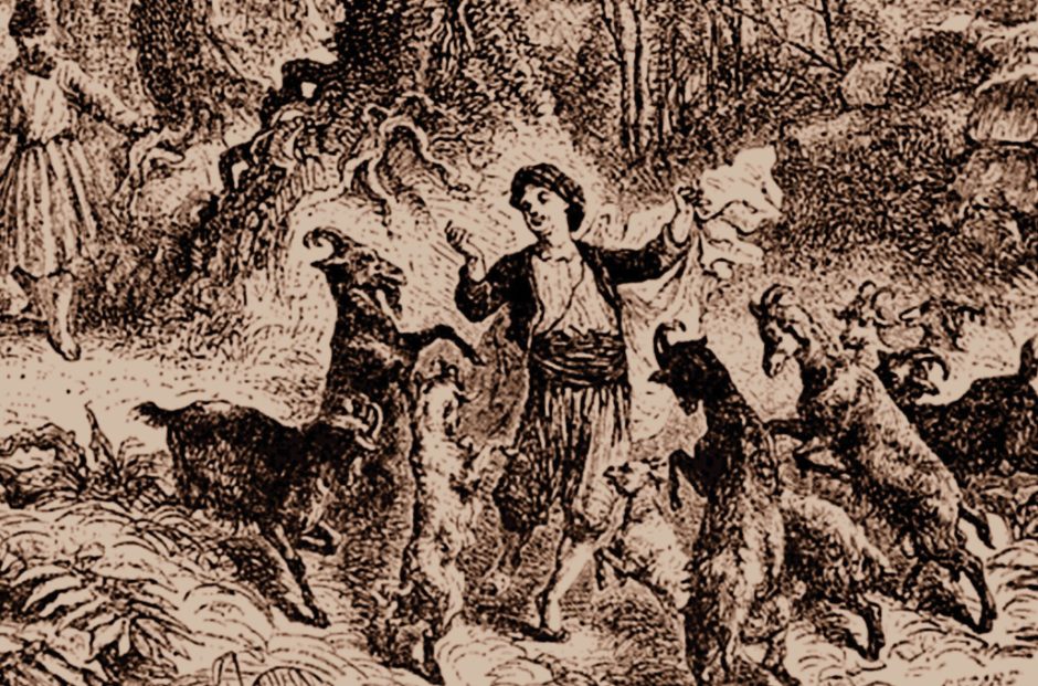 painting of man with goats