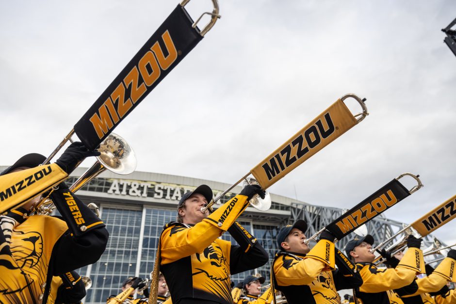 Marching Mizzou plays at the Battle of the Bands at AT&T Stadium.