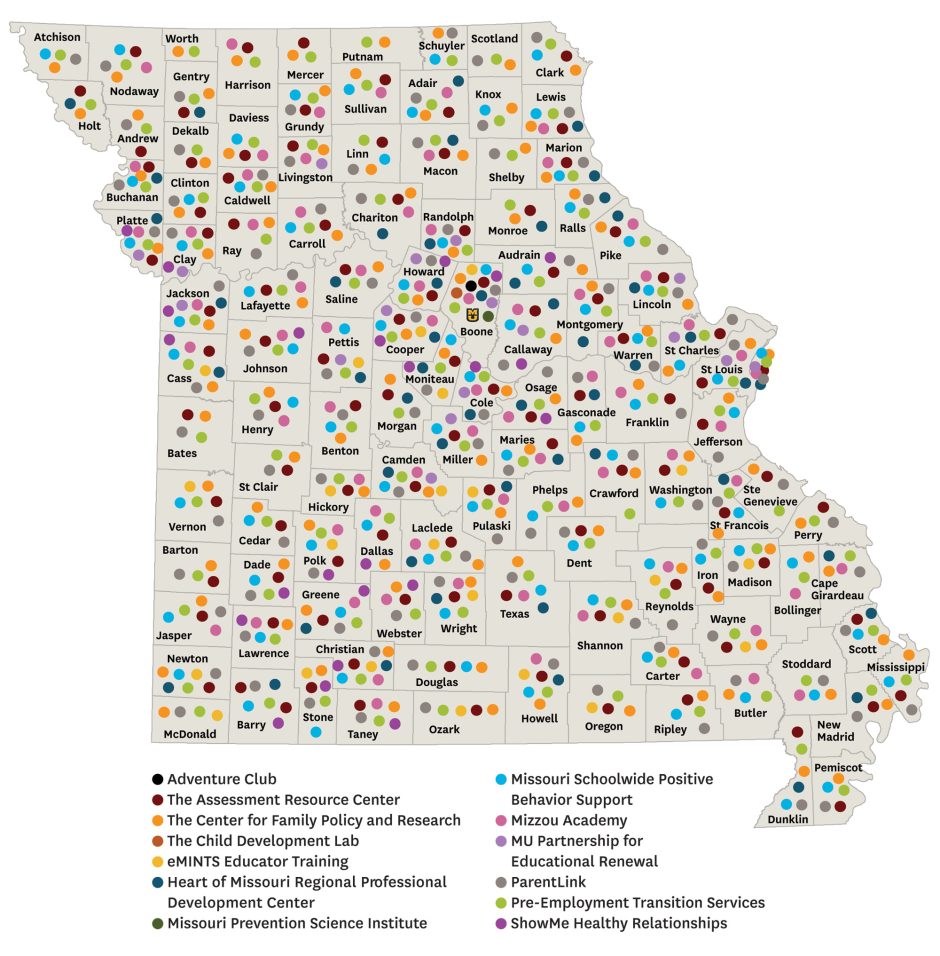 map of education programs throughout the state of Missouri