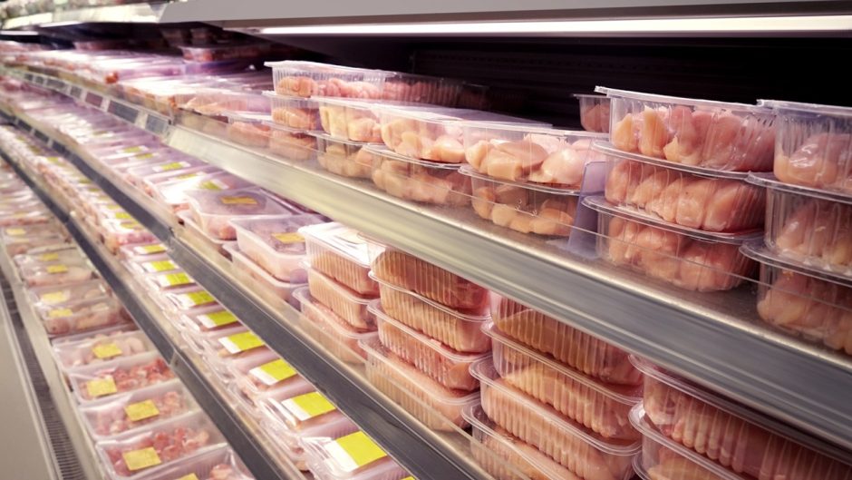 Shelves with fresh meat in supermarket source: adobe stock