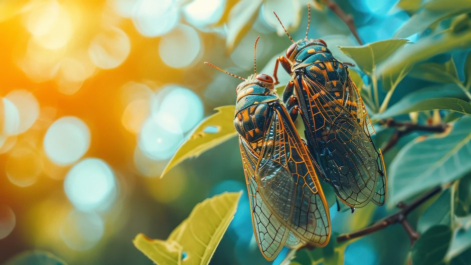 Cicadas on a summer day, a vibrant scene featuring cicadas in th