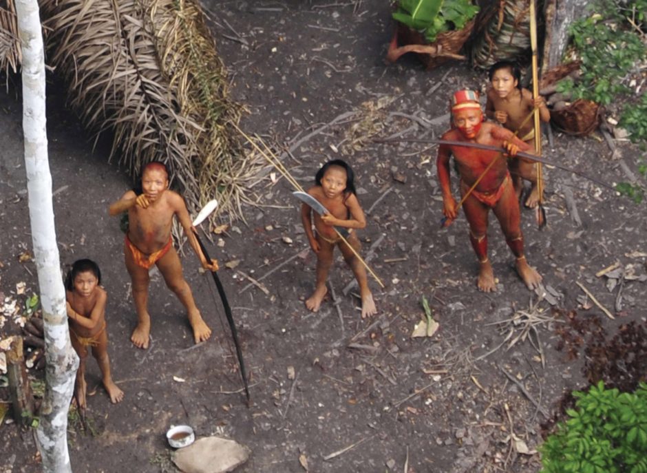 Drone photo of amazon tribe members