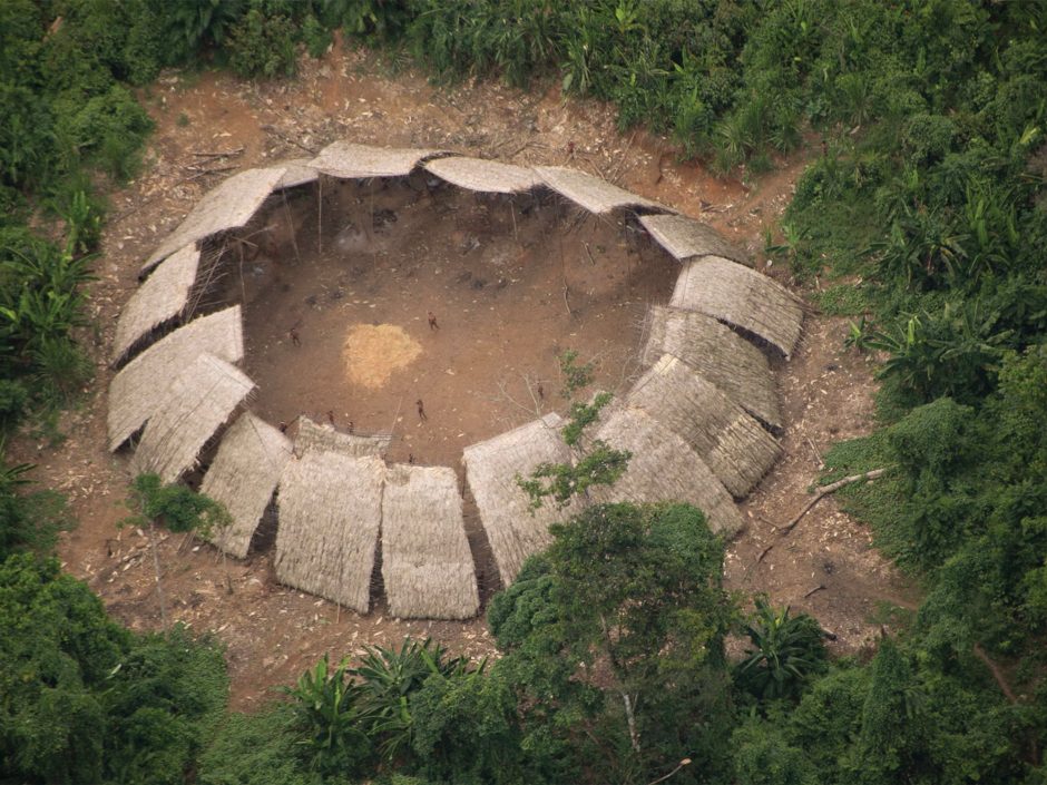 drone photo of amazon tribe village