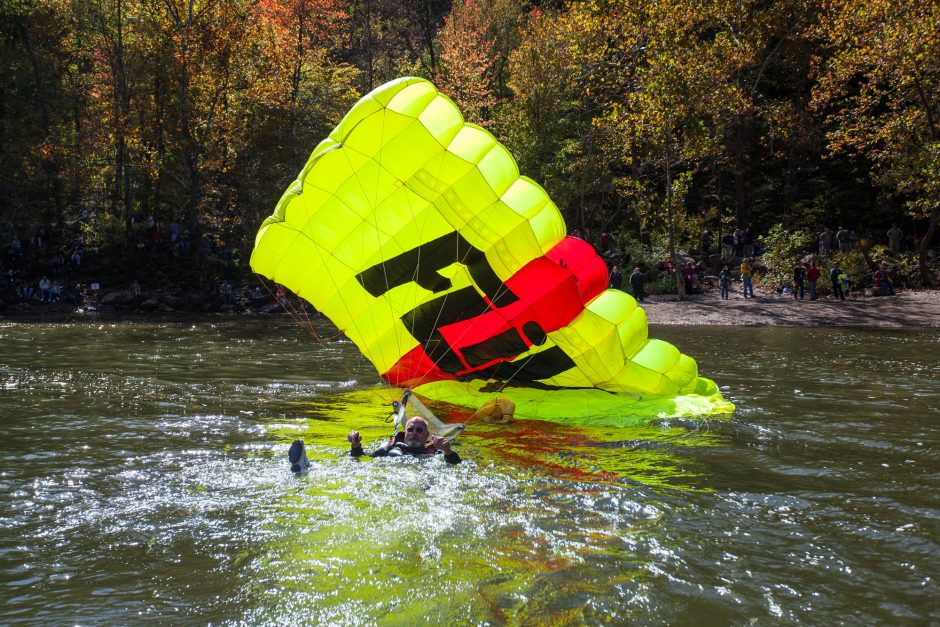 parachuter landing in river