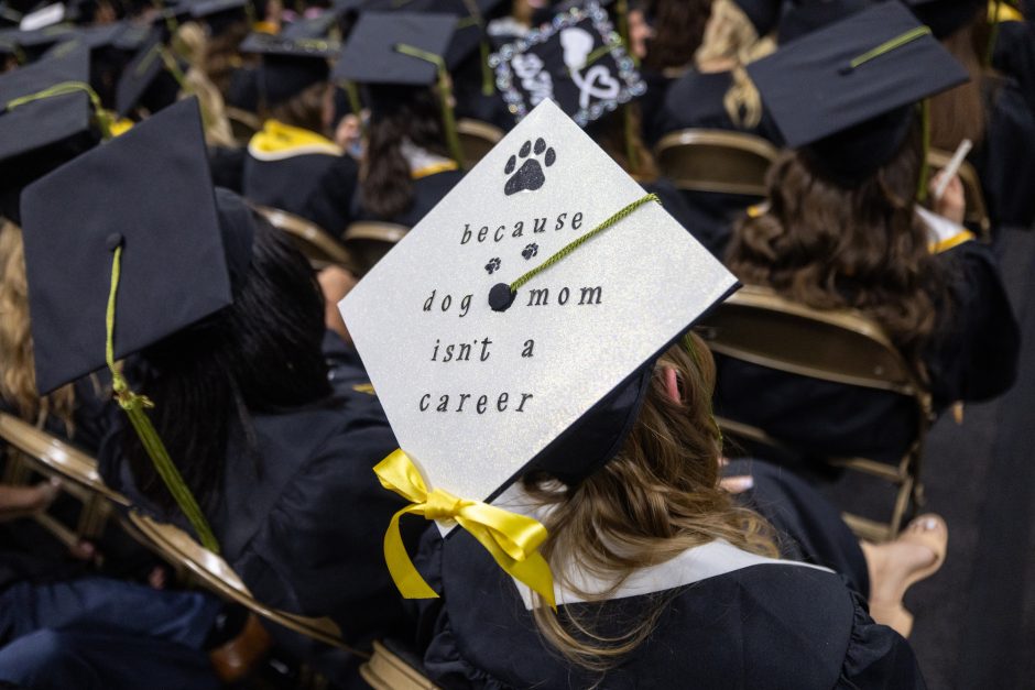Mortar board decorated with paw print