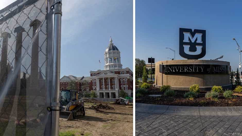 Quad construction and MU sign at Tiger Avenue