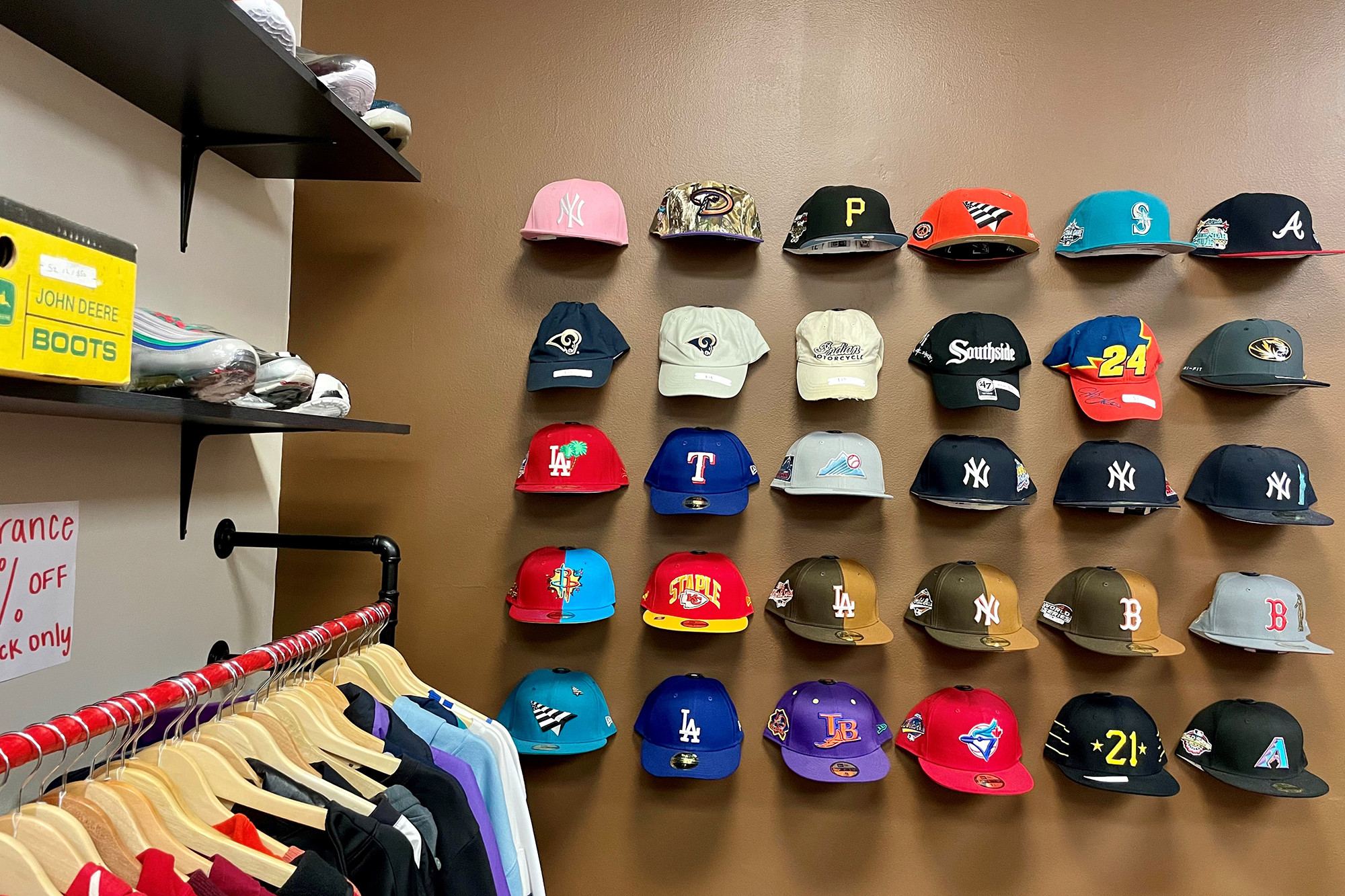 Hats displayed on a wall