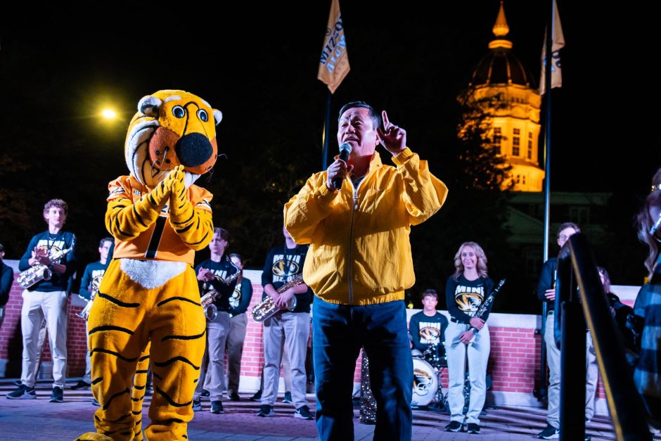 Truman and University of Missouri President Mun Choi at spirit rally