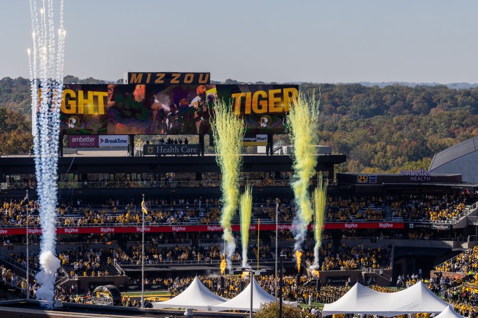 Smoke rises in football stadium