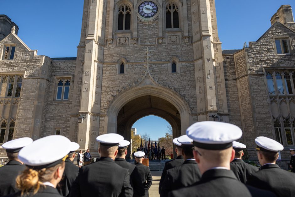 Service members in front of Memorial Union