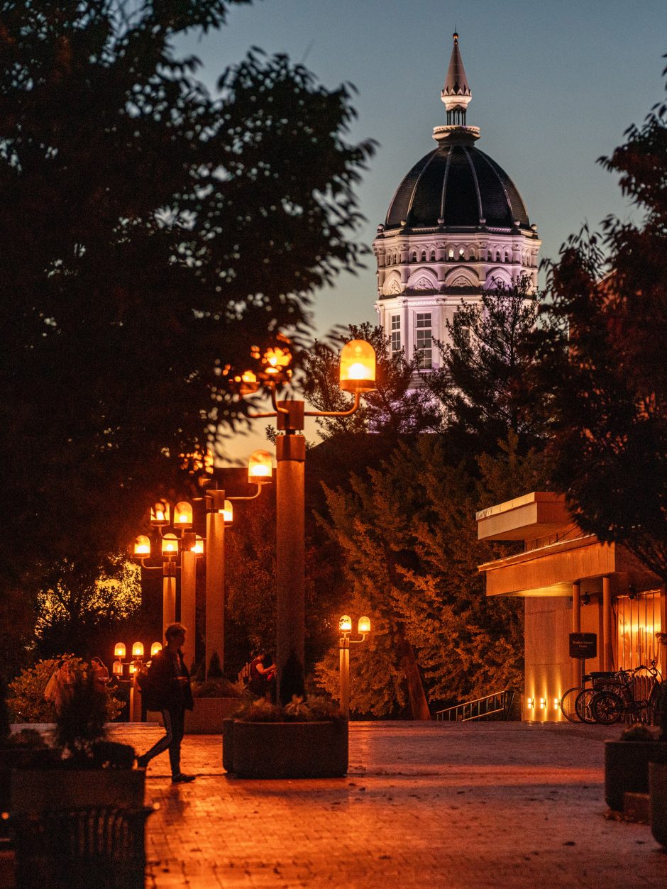 Jesse Hall at dusk