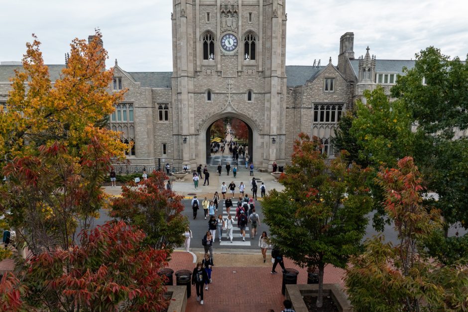 Aerial view of Memorial Union and archway