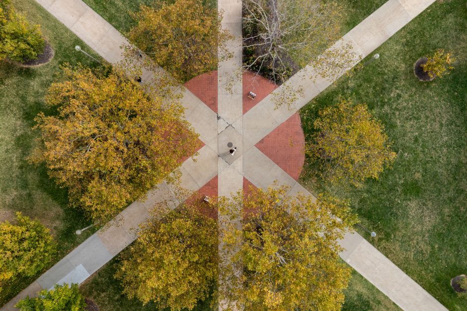 Aerial view of sidewalk intersection