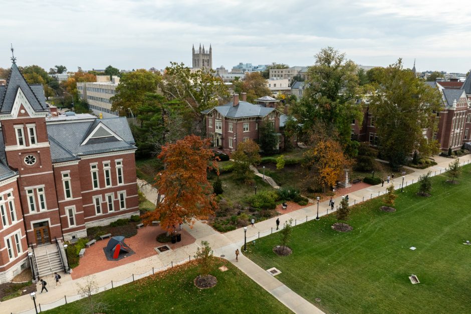 Aerial view of campus building