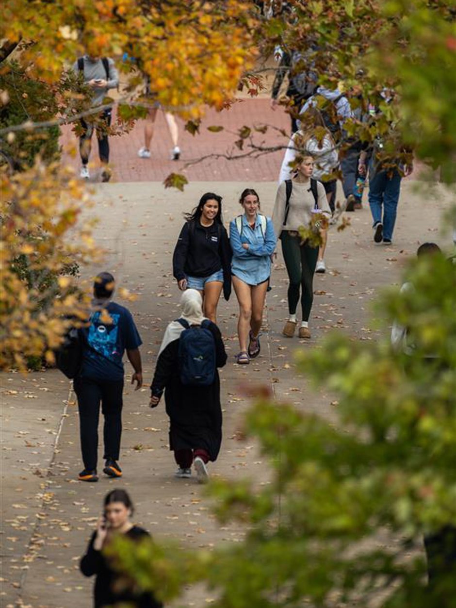 Students walk on campus