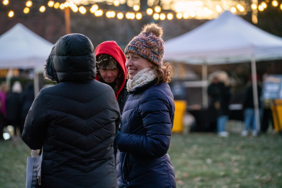 People talk at outside event