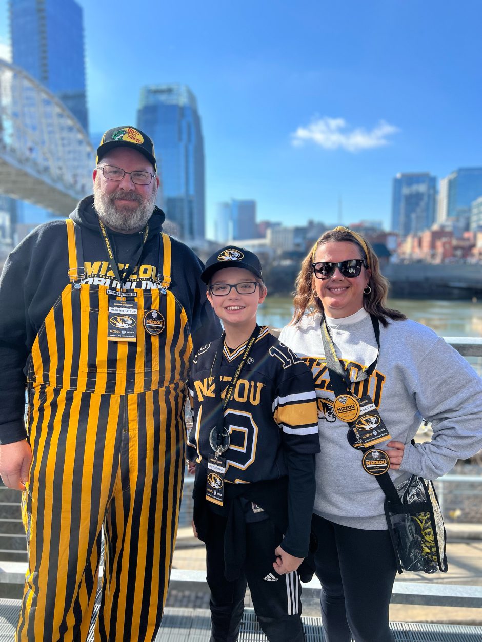 Three people in Mizzou attire