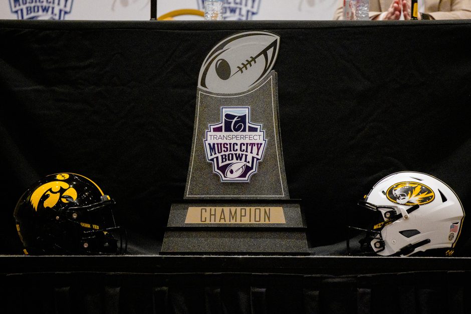 Football helmets and trophy