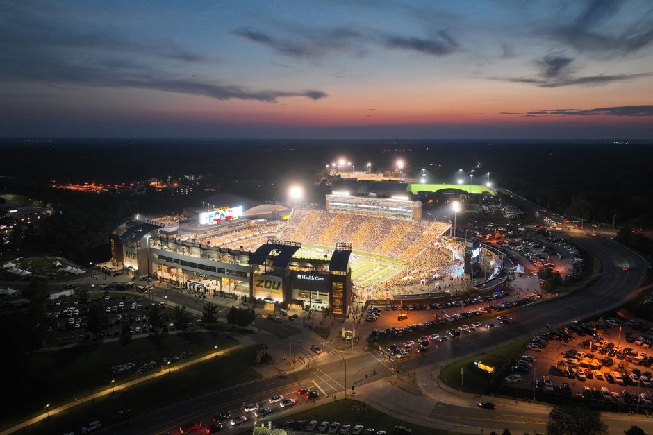 Evening view of football stadium