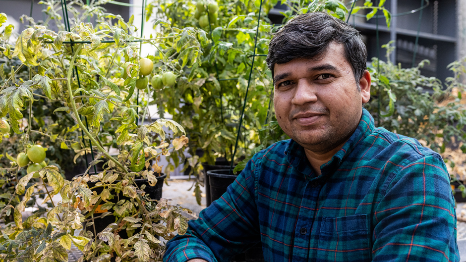 Prashant Sonawane posing in front of plants.