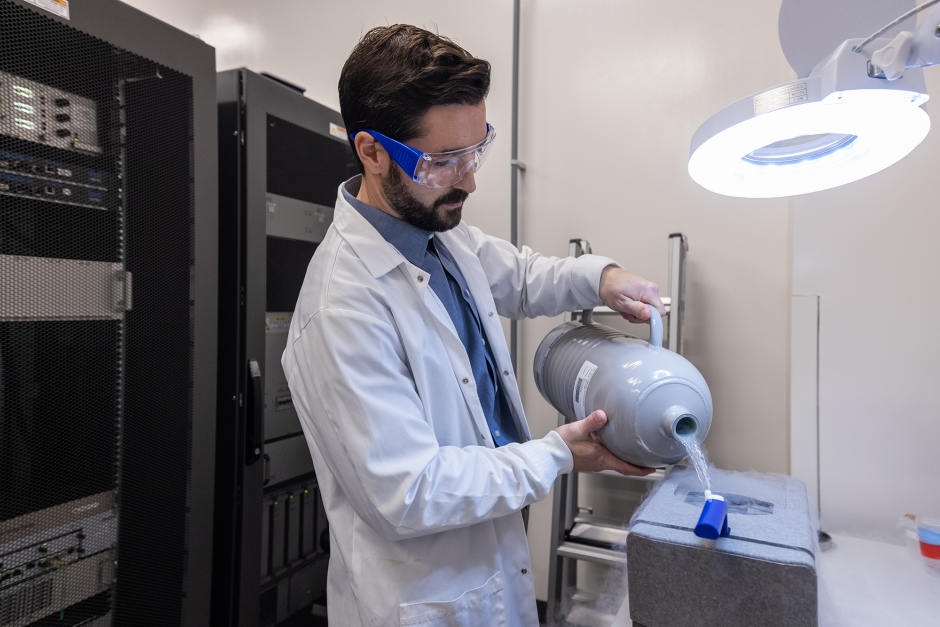 Zachary Berndsen working with liquid nitrogen.