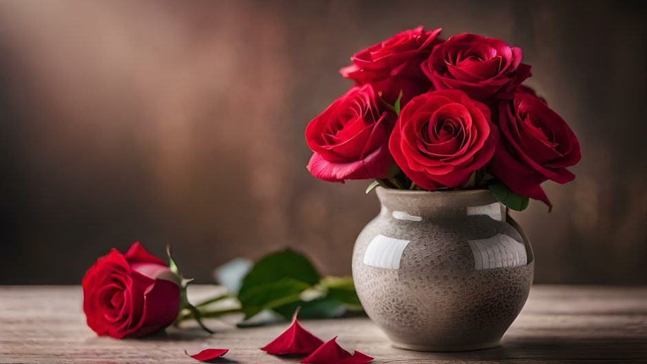 Red roses on table