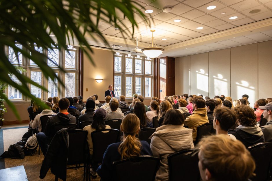 Crowd in a well lit room