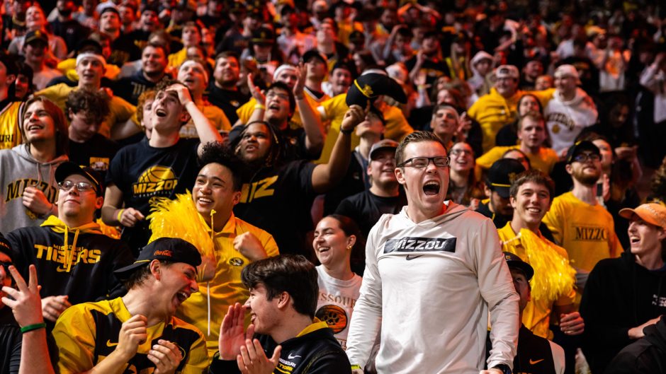 Crowd at basketball game cheering