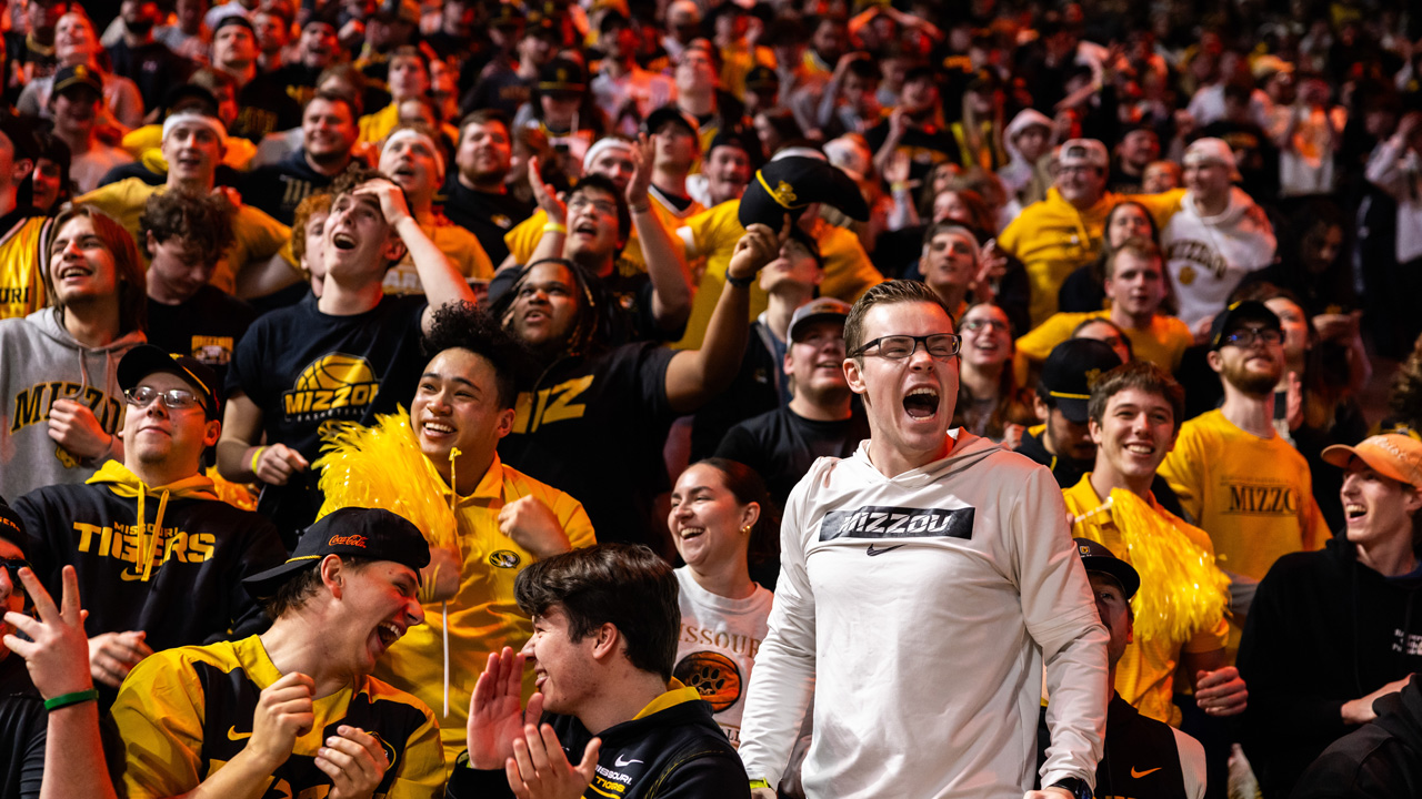 Crowd at basketball game cheering