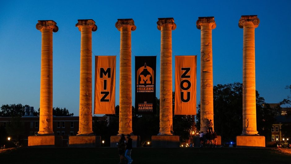 Mizzou columns at night