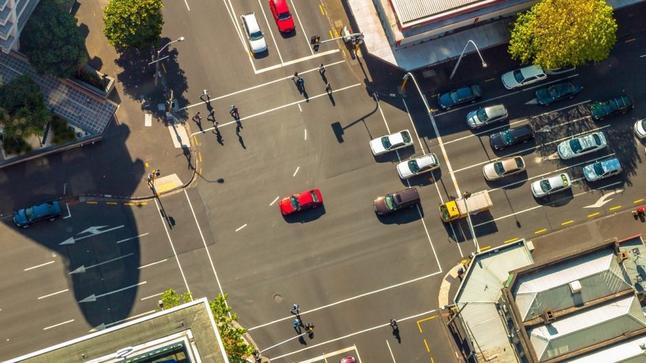 City crossroad scene from above