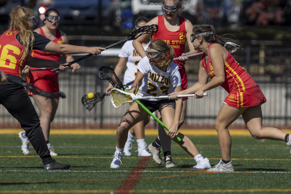 several players in a women's lacrosse game