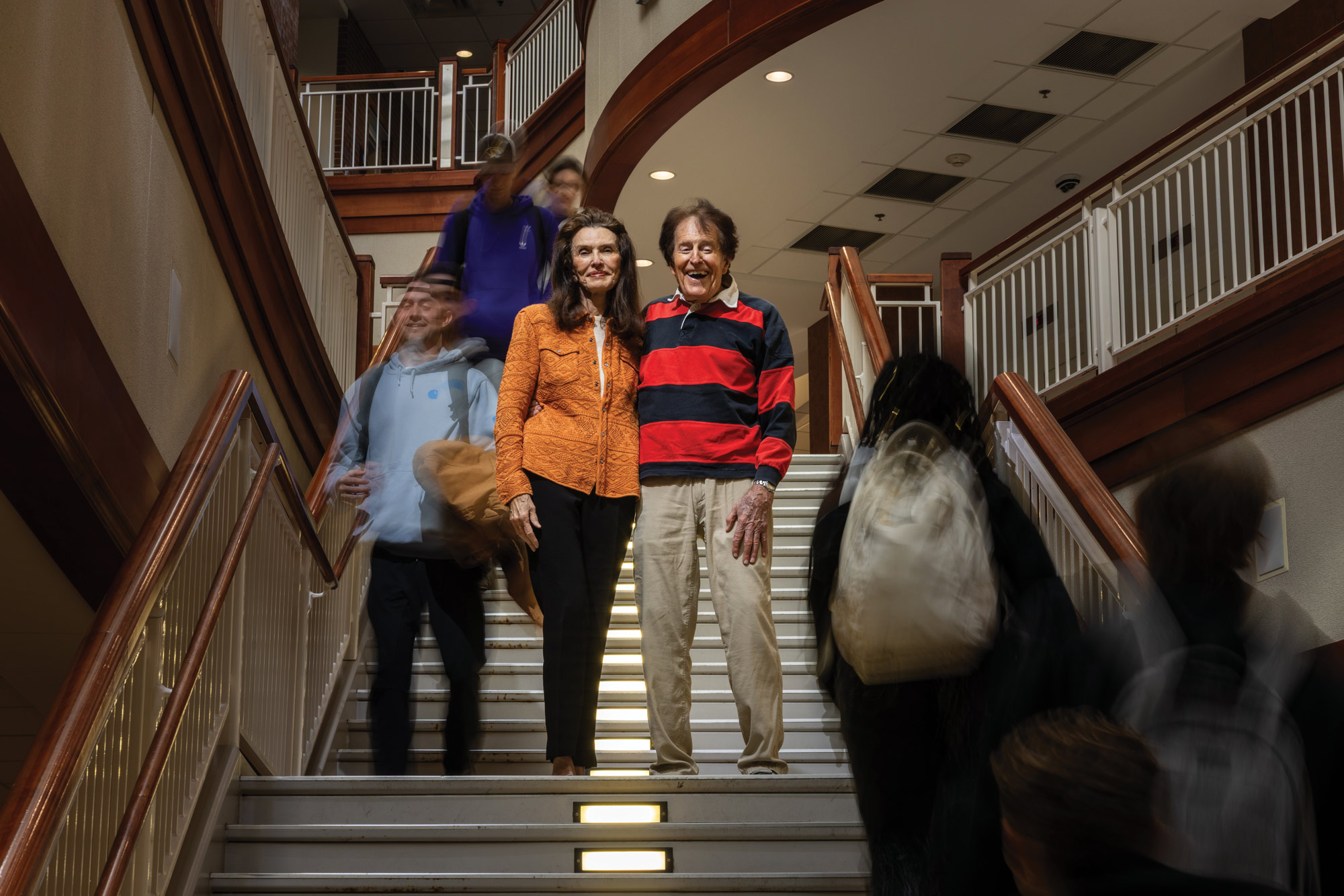 Jim Walsh and his wife, Nancy Markussen, on the steps of Cornell Hall