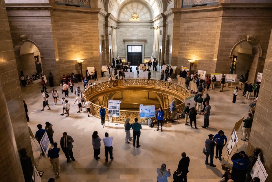 Student research posters set up in Missouri Capitol