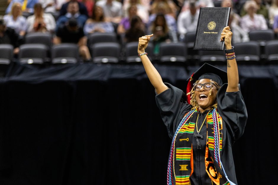 Student celebrating at graduation ceremony