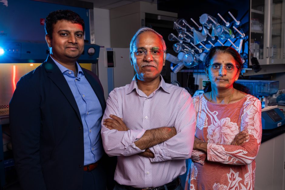 Three researchers in a lab