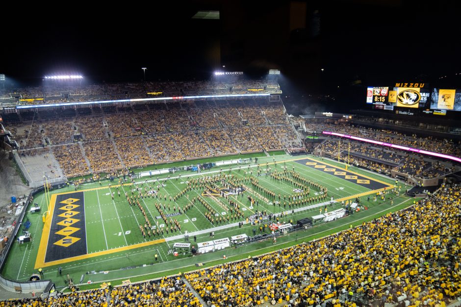Marching Mizzou making "MU" on field