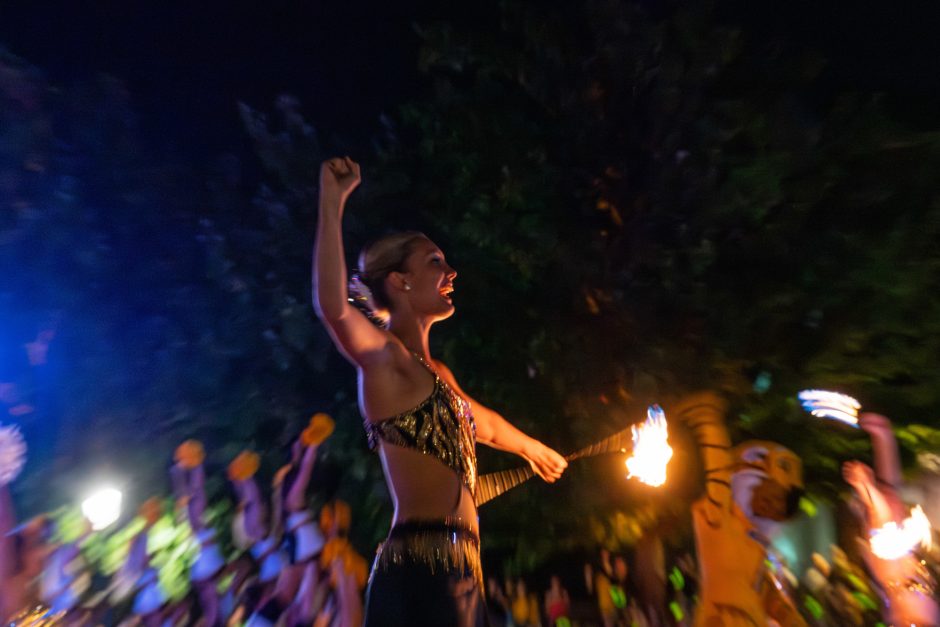 Fire-twirler at night