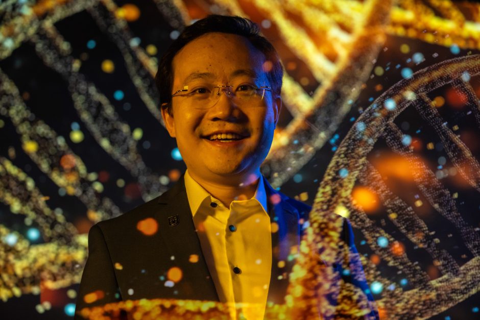 Portrait of a professor with colorful designs