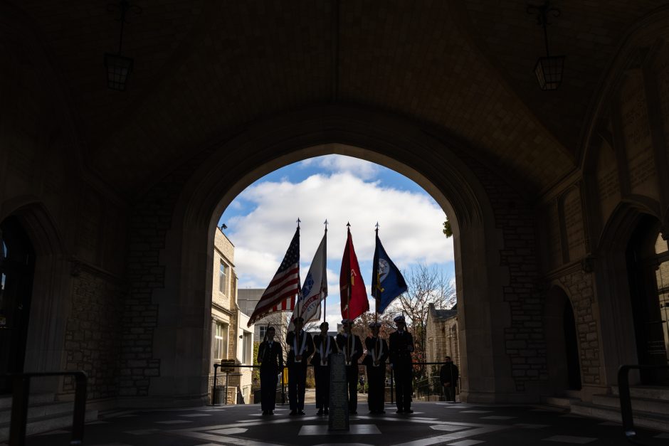 ROTC cadets presenting flags