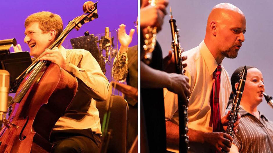 Two musicians playing instruments