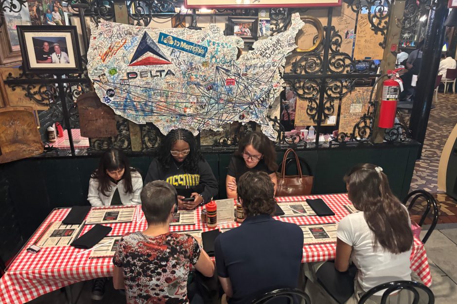 Students at restaurant table