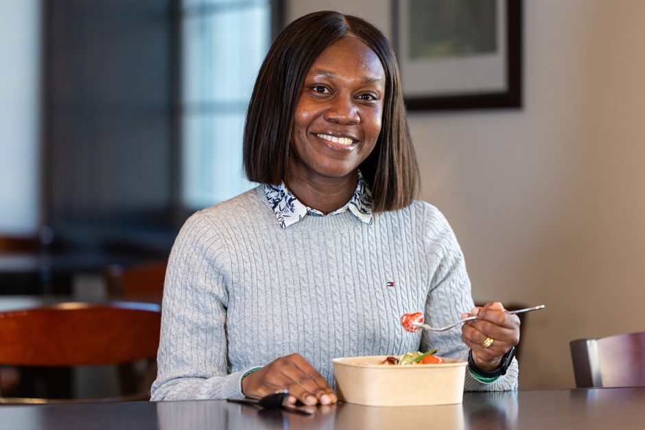 Professor eating a high-fiber bowl of food