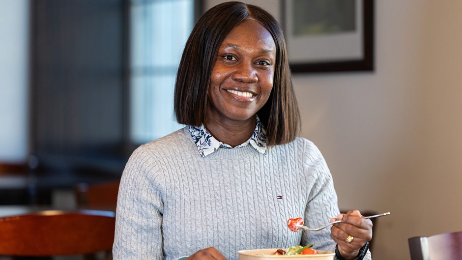Professor eating a high-fiber bowl of food