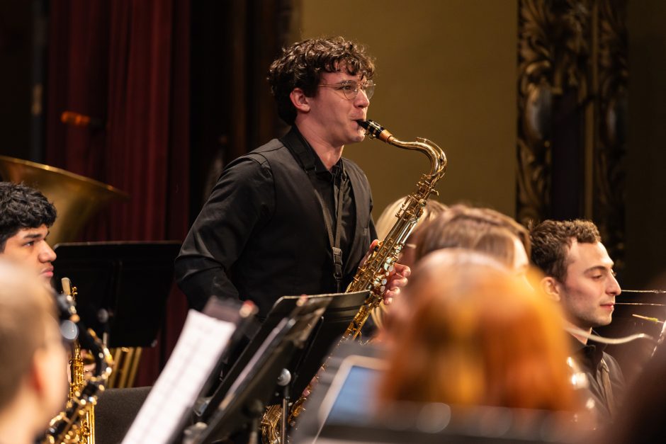 Student playing a saxophone