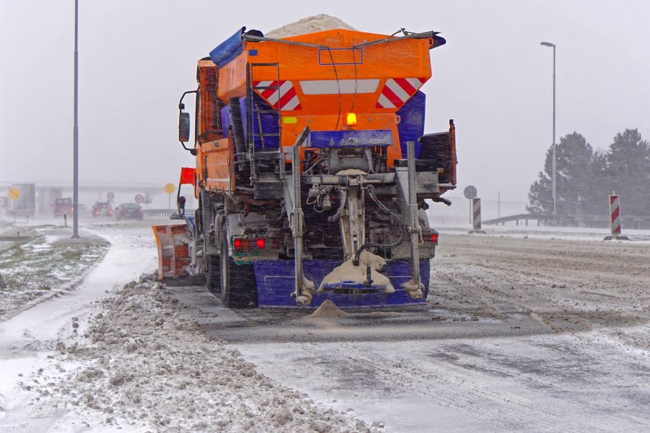 Salt spreader truck snow
