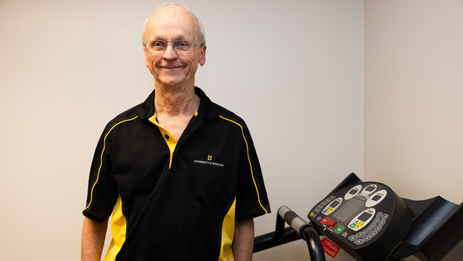 Frank Booth on a treadmill.